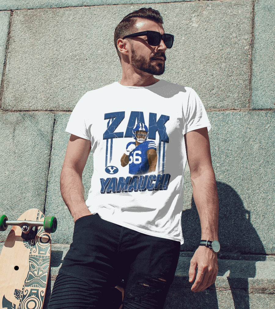 Zak Yamauchi Football Number 66 Blue And Green T-Shirt