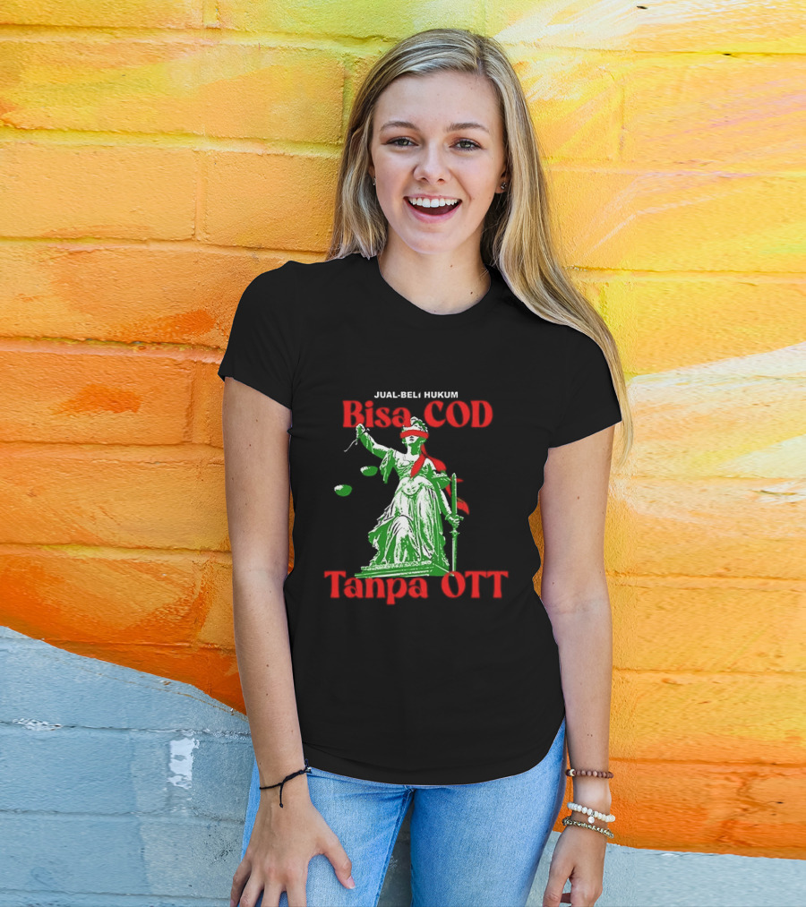 Jual Beli Hukum Bisa COD Tanpa OTT Satire Lady Justice Blindfold Scales T-Shirt