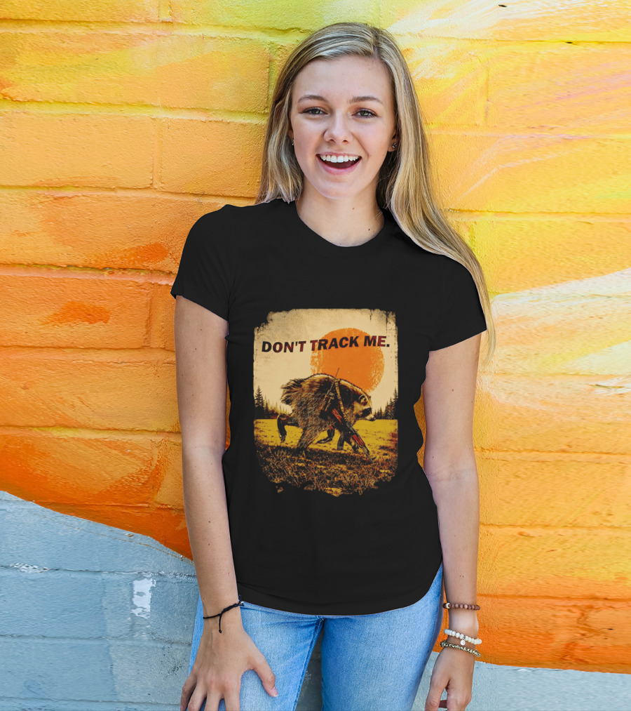 Don't Track Me Raccoon Sunset AK 47 Forest Scene T-Shirt