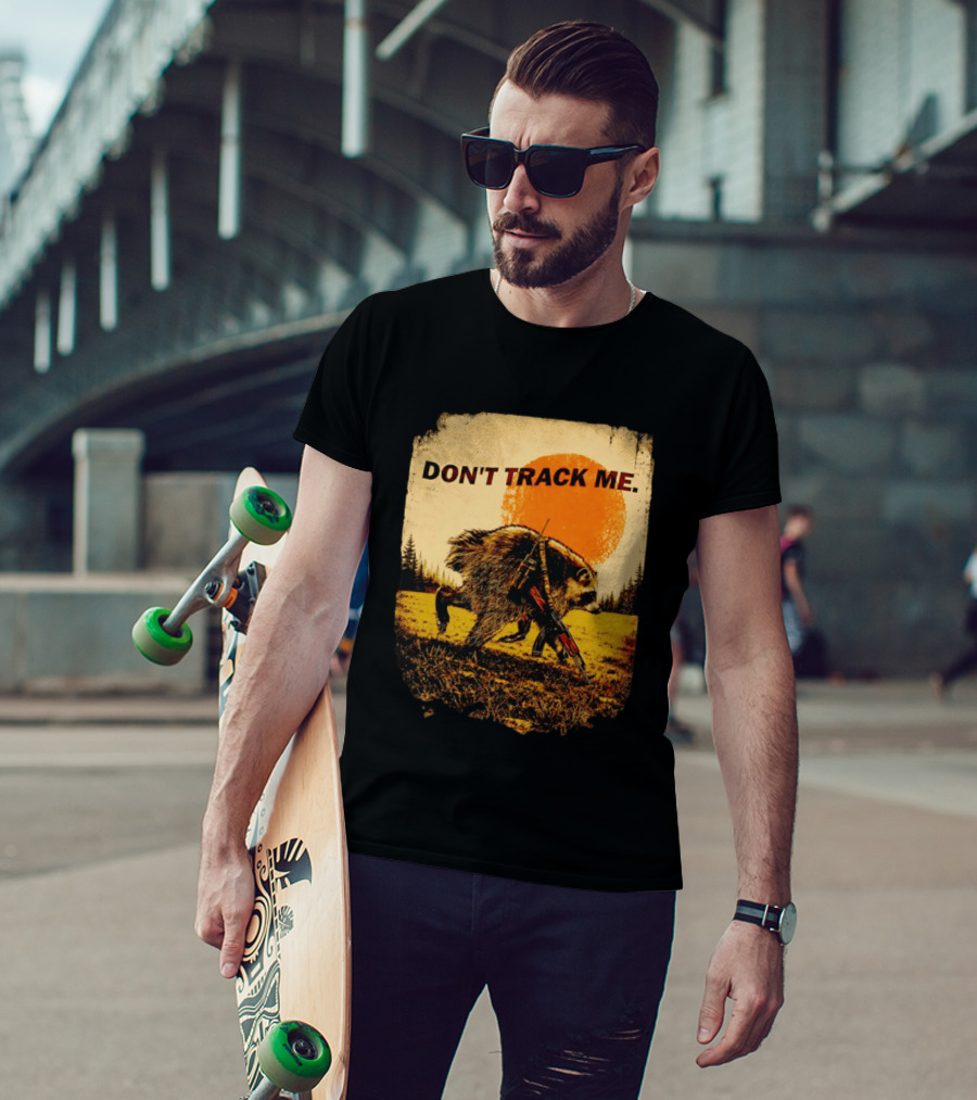 Don't Track Me Raccoon Sunset AK 47 Forest Scene T-Shirt