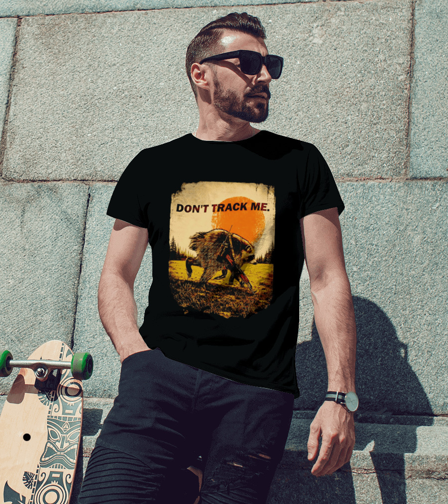 Don't Track Me Raccoon Sunset AK 47 Forest Scene T-Shirt