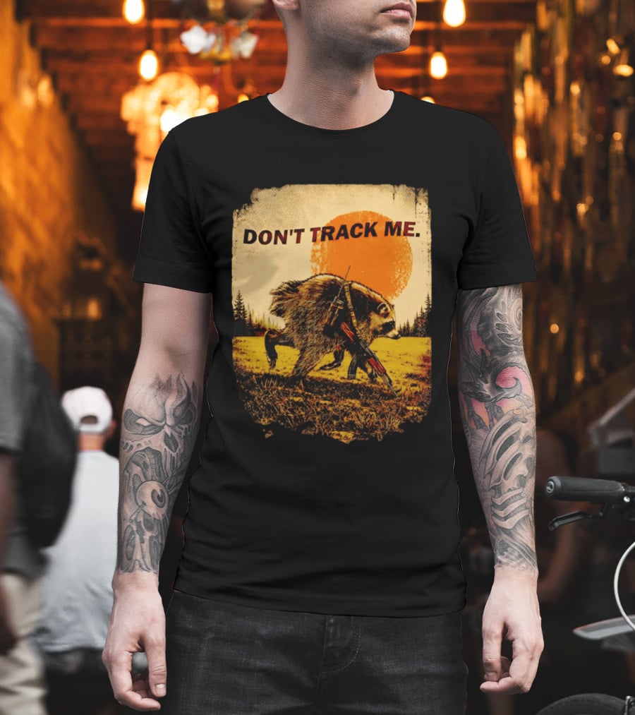 Don't Track Me Raccoon Sunset AK 47 Forest Scene T-Shirt
