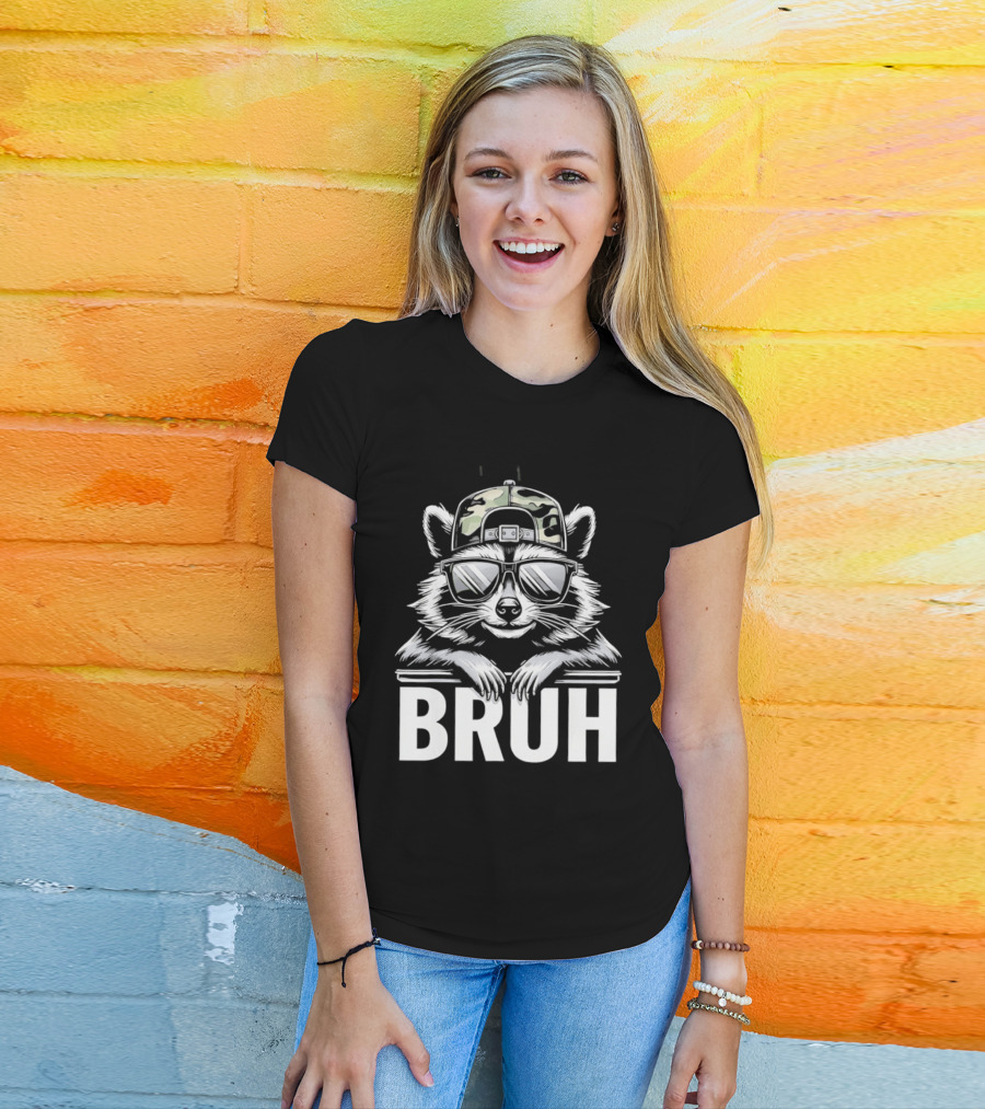 Raccoon With Camo Hat And Sunglasses Bruh T-Shirt