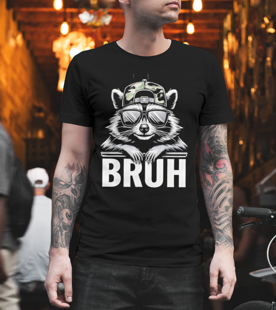 Raccoon With Camo Hat And Sunglasses Bruh T-Shirt