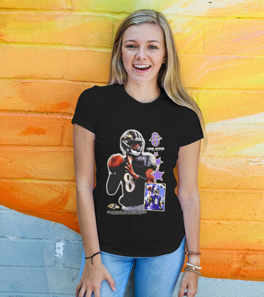 Lamar Jackson Baltimore Ravens No 8 MVP Stars Iconic Football Legend T-Shirt