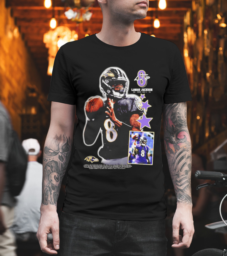 Lamar Jackson Baltimore Ravens No 8 MVP Stars Iconic Football Legend T-Shirt