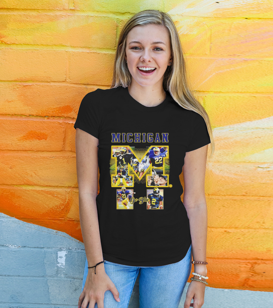 Michigan Wolverines Go Blue Football Iconic Collage T-Shirt