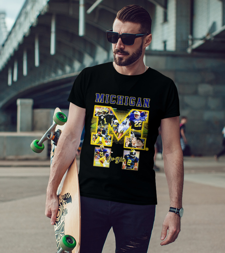 Michigan Wolverines Go Blue Football Iconic Collage T-Shirt