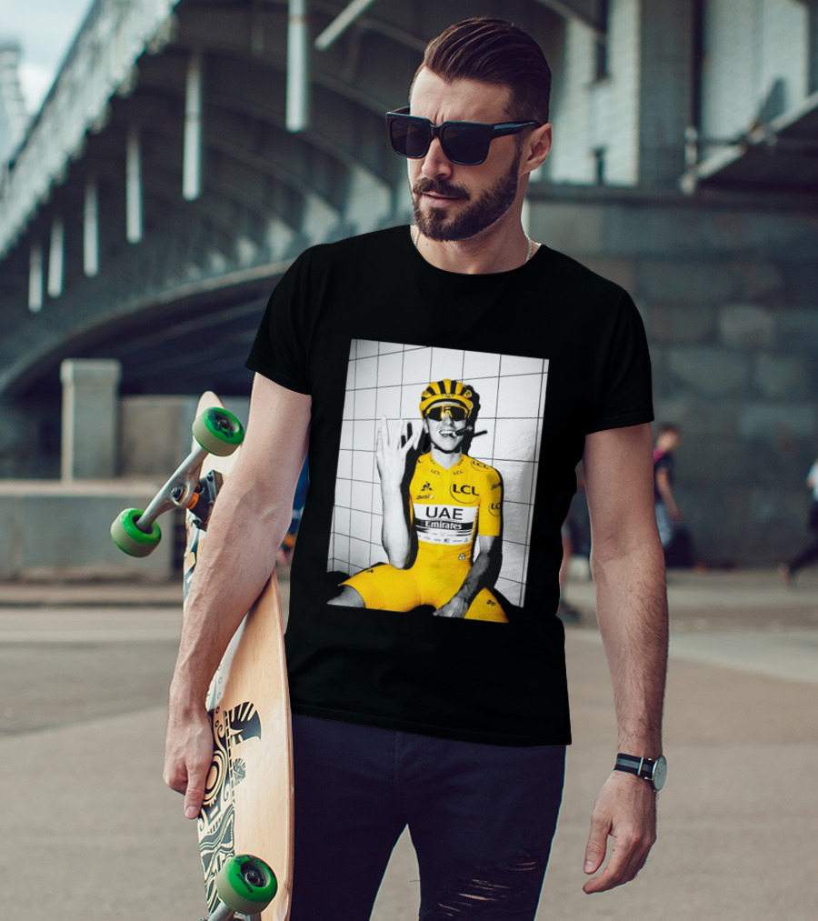 Tadej Pogačar UAE Emirates LCL Yellow Jersey Cycling Champion T-Shirt
