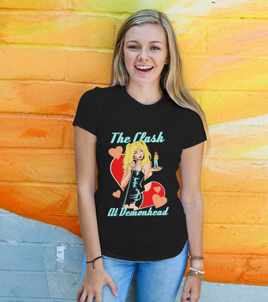 The Clash At Demonhead Heart And Singer With Microphone And Red Haired Figure T-Shirt