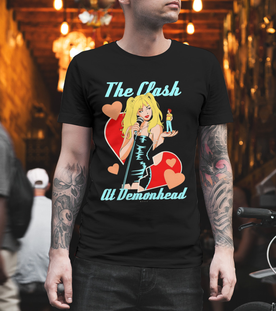 The Clash At Demonhead Heart And Singer With Microphone And Red Haired Figure T-Shirt