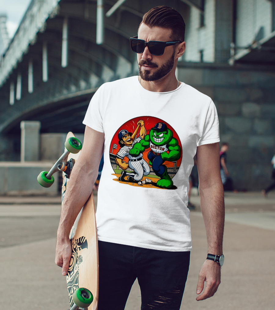 Boston Red Sox Vs New York Yankees Rivalry Cartoon Monsters Showdown T-Shirt
