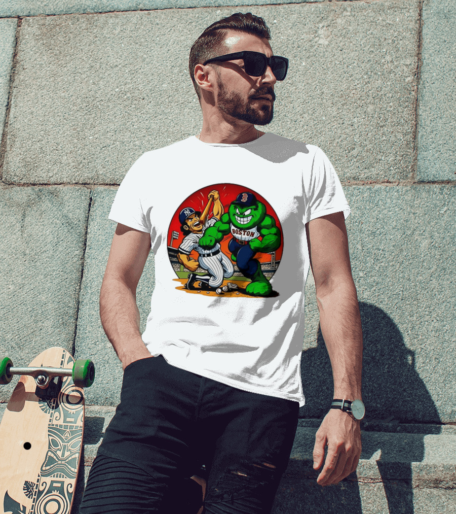 Boston Red Sox Vs New York Yankees Rivalry Cartoon Monsters Showdown T-Shirt