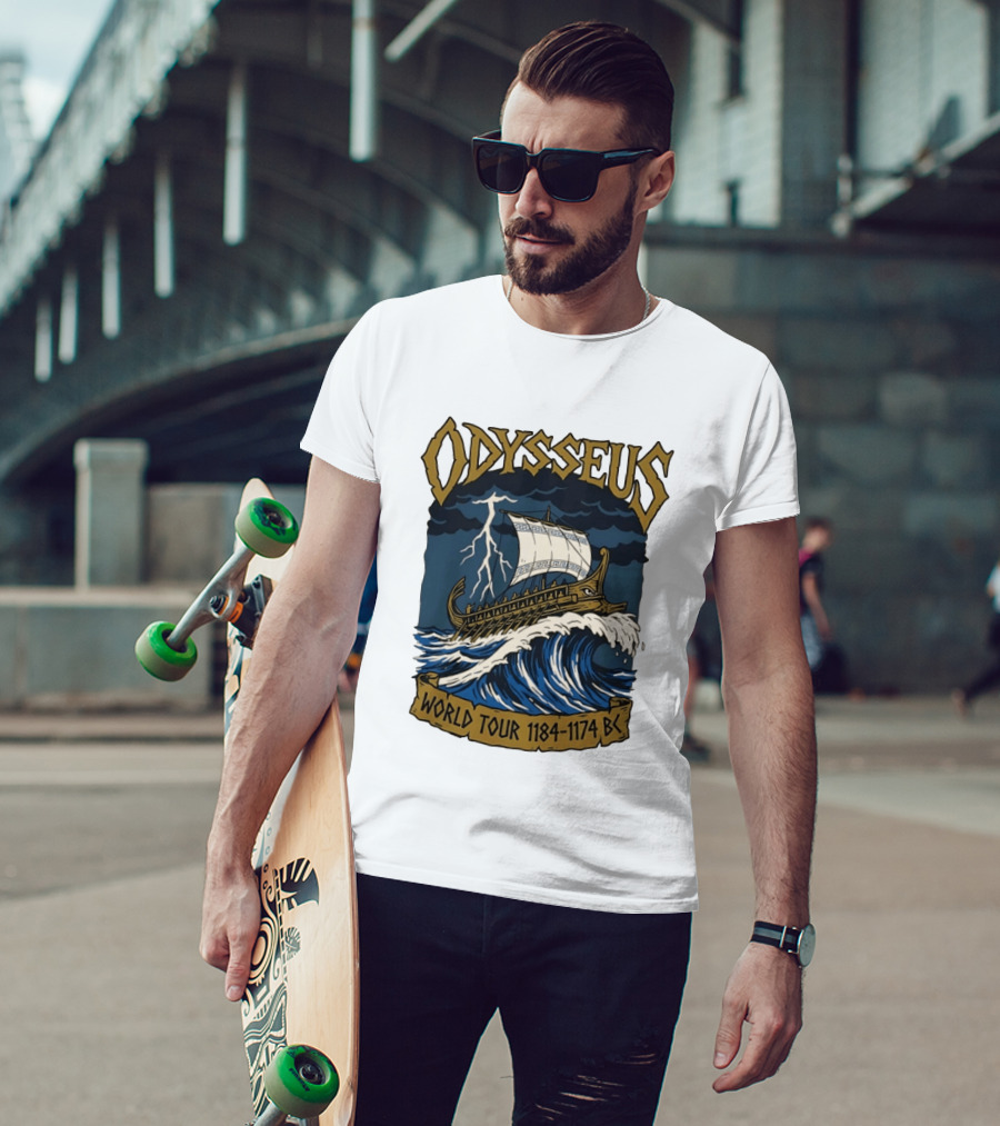 Odysseus World Tour 1184 1174 BC Viking Ship Adventure Wave Breaking Stormy Sea T-Shirt