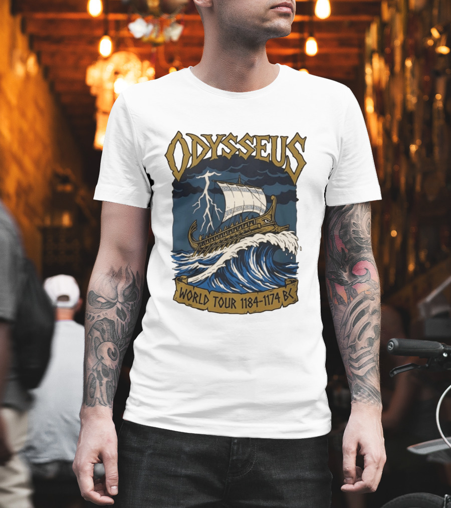 Odysseus World Tour 1184 1174 BC Viking Ship Adventure Wave Breaking Stormy Sea T-Shirt
