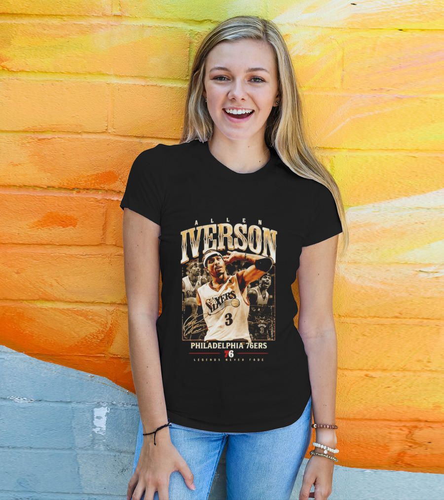 Allen Iverson Philadelphia 76ers Legends Never Fade Basketball Icon Number 3 T-Shirt