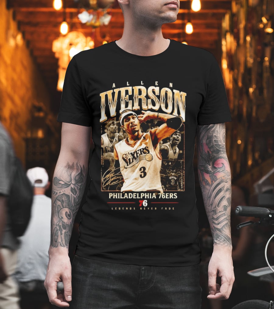 Allen Iverson Philadelphia 76ers Legends Never Fade Basketball Icon Number 3 T-Shirt