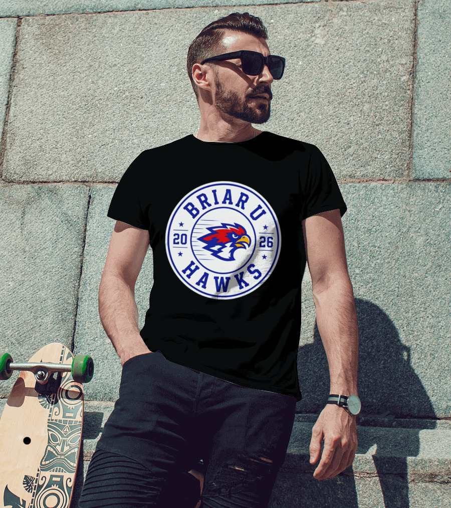 Briar U Hawks 2026 Circle Emblem Red Blue Hawk T-Shirt