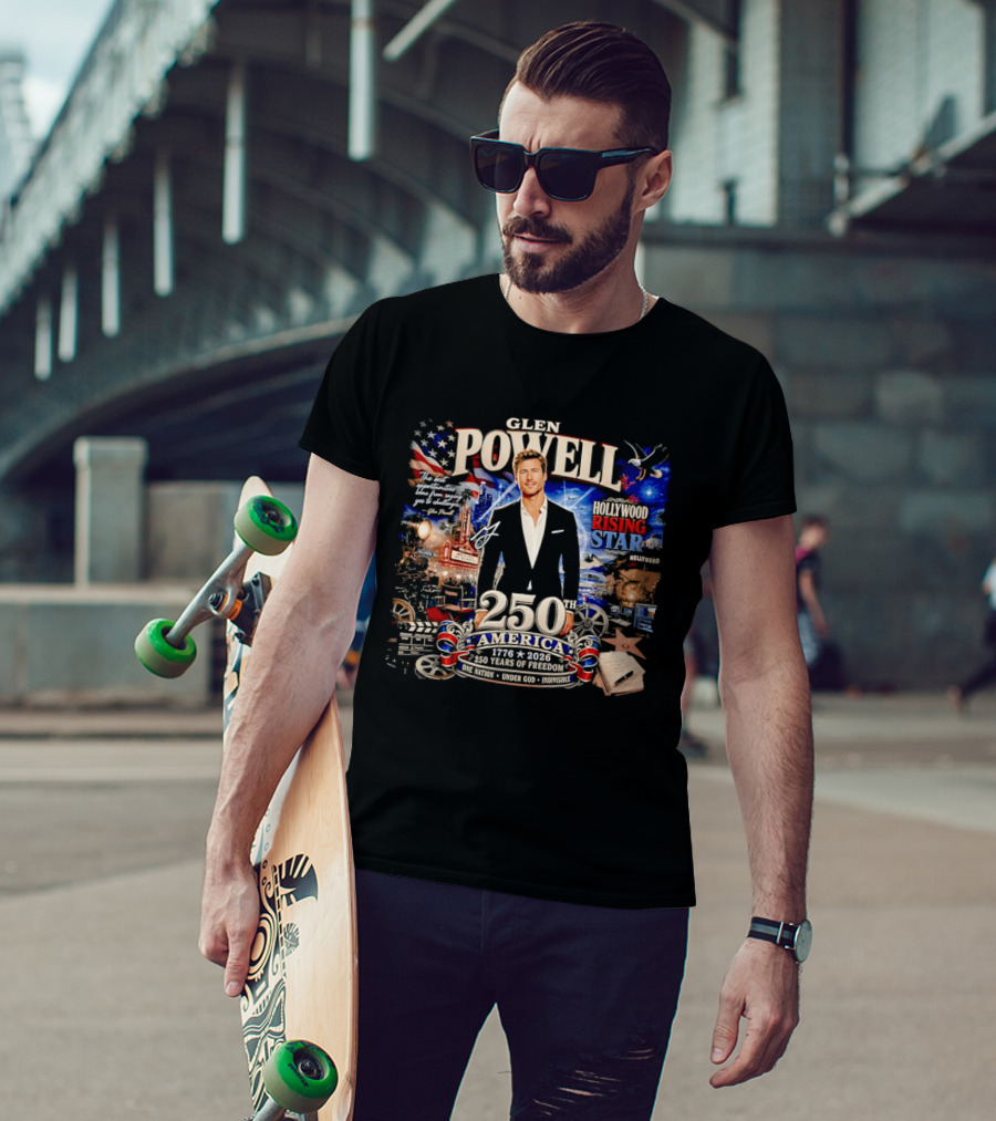 Glen Powell Hollywood Rising Star 250th America 1776 2026 Years Of Freedom T-Shirt