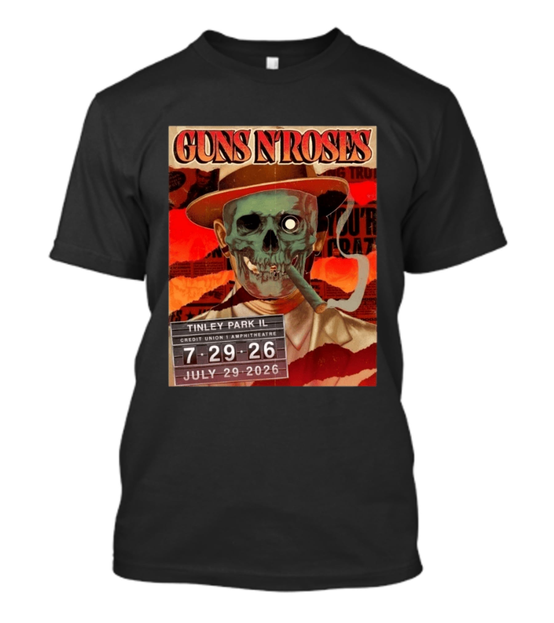 Guns N Roses Tinley Park IL July 29 2026 Concert Credit Union 1 Amphitheatre T-Shirt