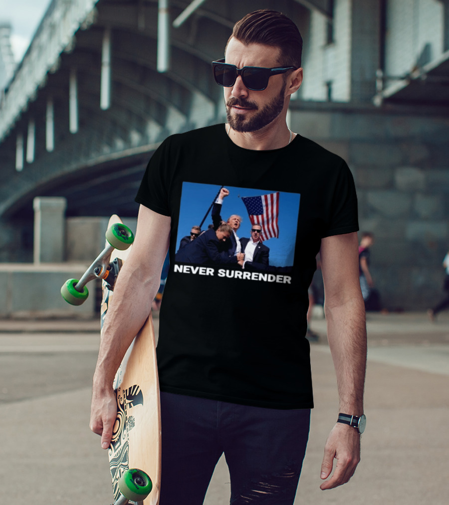 Never Surrender American Flag Political T-Shirt