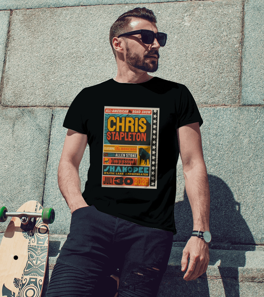 All American Road Show Chris Stapleton Featuring The Honchos With Special Guest Allen Stone Shakopee Minnesota Mystic Lake Amphitheater July 30 2026 T-Shirt