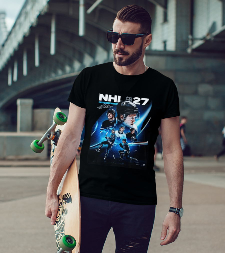 NHL 27 Deluxe Edition Macklin Celebrini Autographed Cover T-Shirt