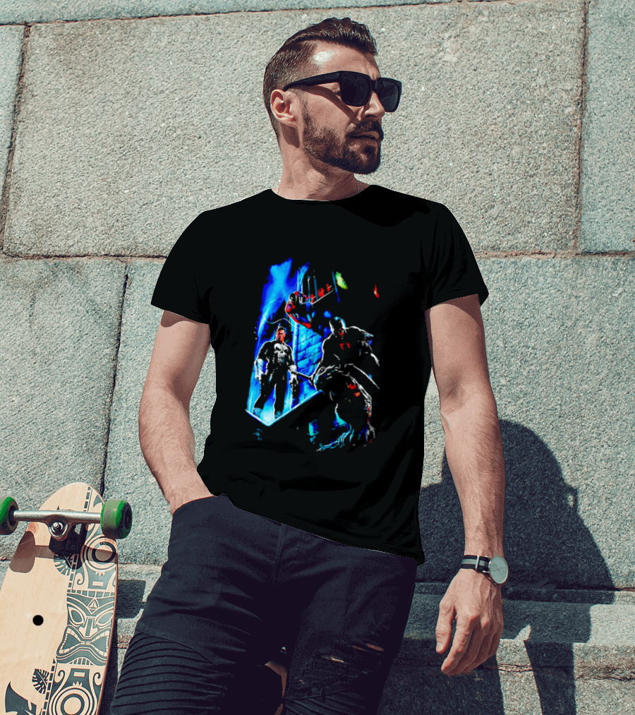 Marvel Comics Vigilante Action The Punisher Spider Man Daredevil Urban Battle Scene T-Shirt