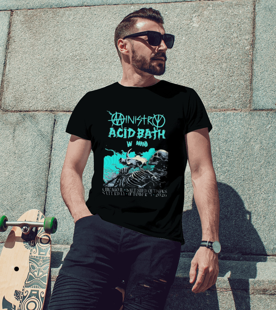 Ministry X Acid Bath Windhand Chicago IL Salt Shed Outdoors October 3 2026 Skeletons And Sea Monster T-Shirt
