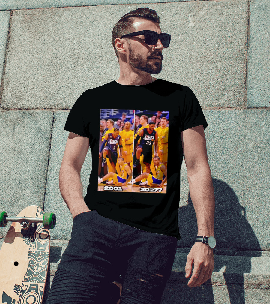 2001 2027 Iverson LeBron Sixers Lakers Step Over Comparison T-Shirt