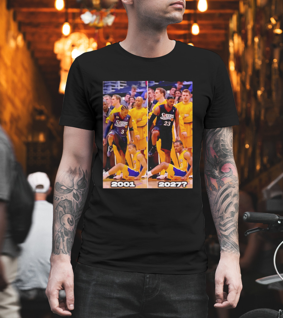 2001 2027 Iverson LeBron Sixers Lakers Step Over Comparison T-Shirt
