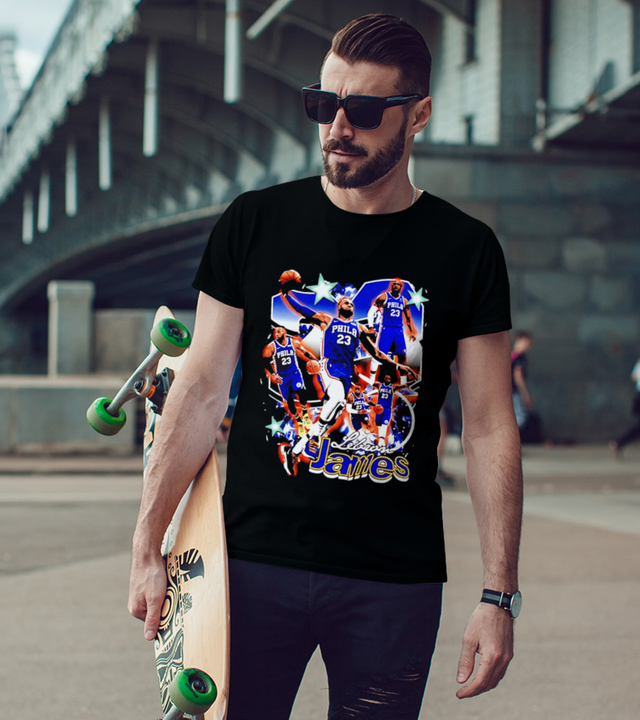 LeBron James Phila 23 Basketball Collage Stars T-Shirt