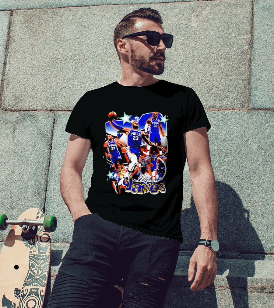 LeBron James Phila 23 Basketball Collage Stars T-Shirt