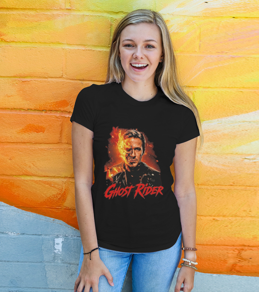 Ryan Gosling Ghost Rider Fiery Half Face Marvel T-Shirt