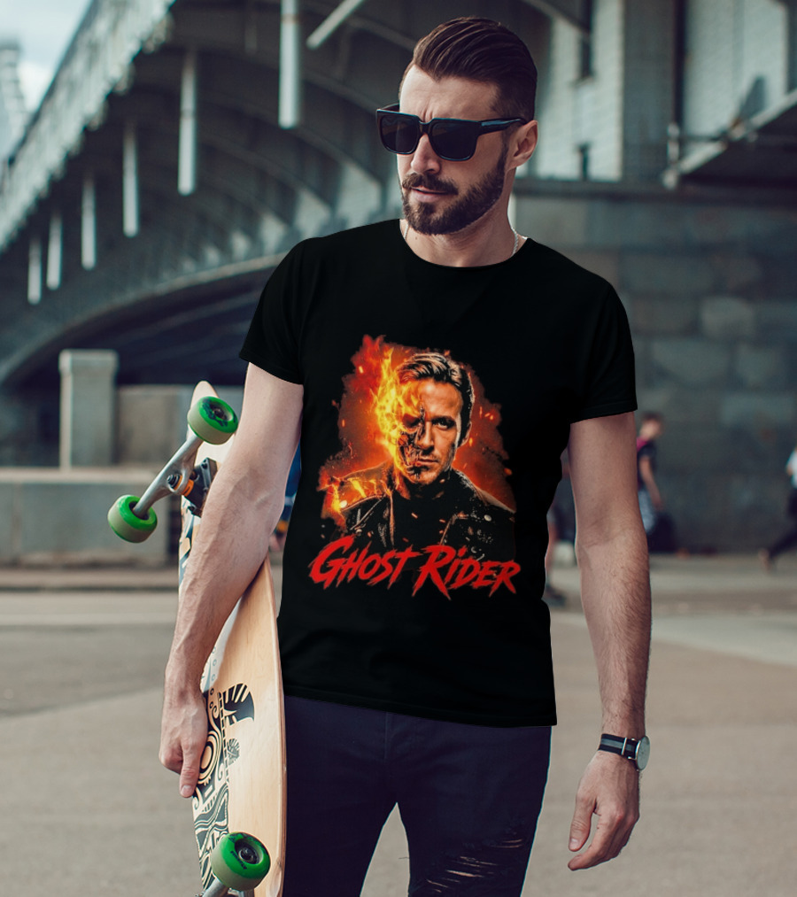 Ryan Gosling Ghost Rider Fiery Half Face Marvel T-Shirt