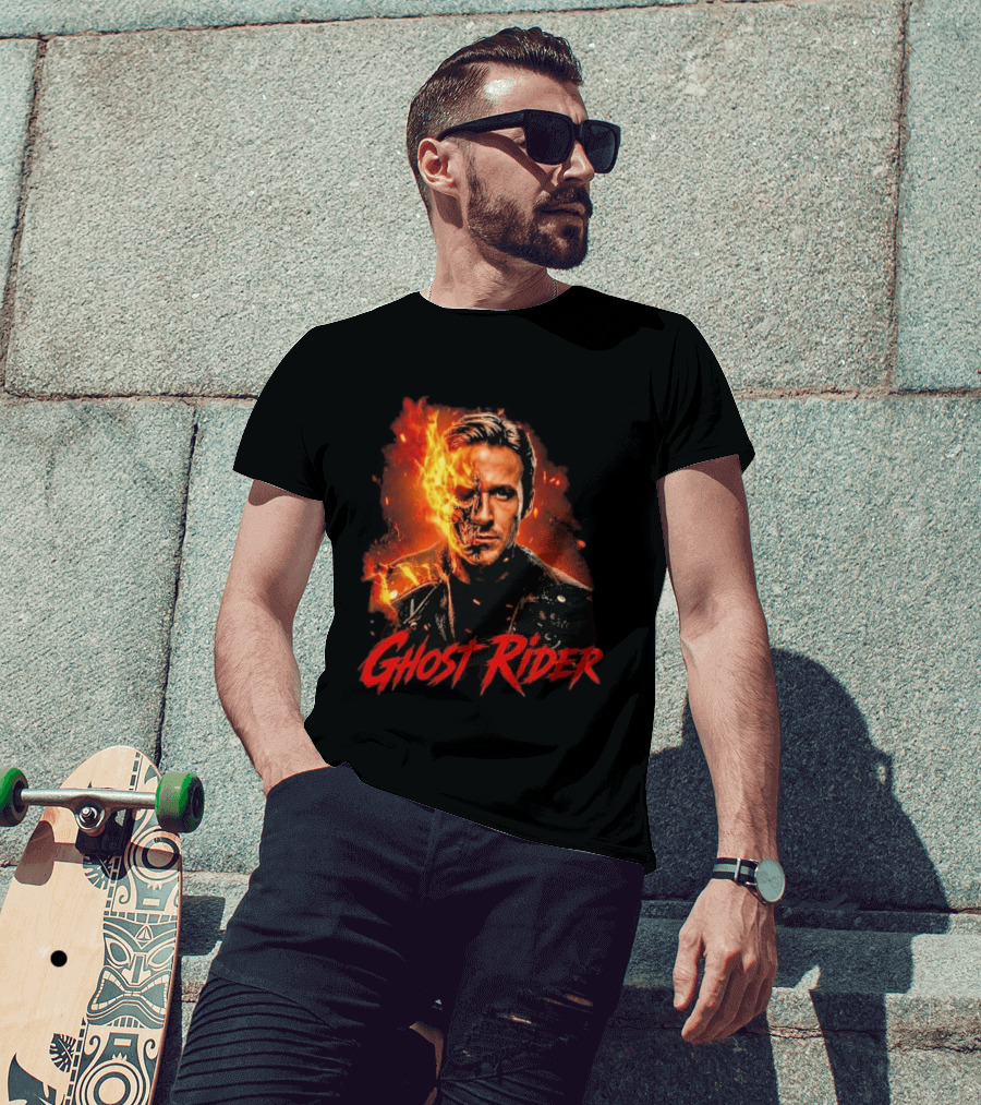 Ryan Gosling Ghost Rider Fiery Half Face Marvel T-Shirt
