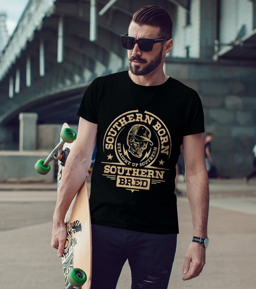 Southern Born Straight Up Southern Bred Skull Cap T-Shirt