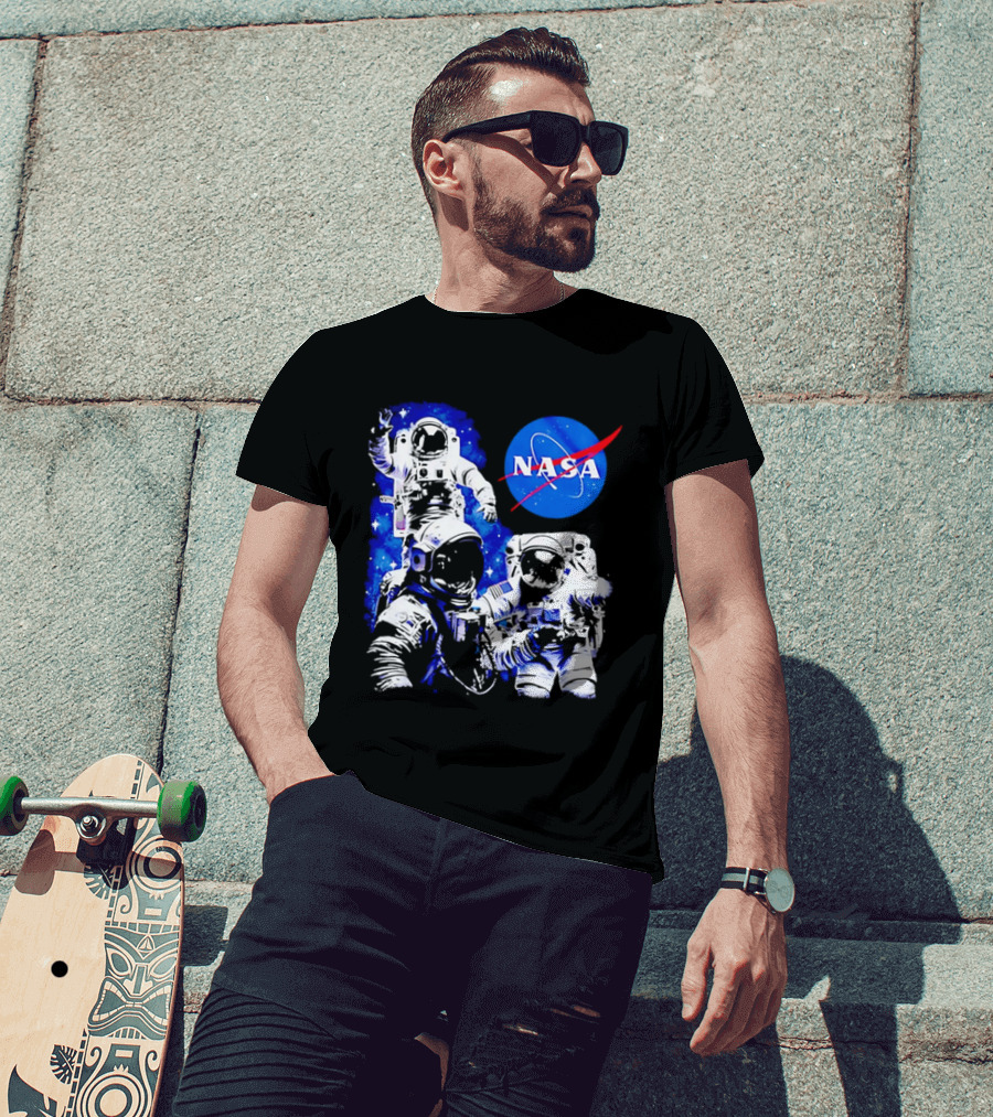 NASA Space Exploration Three Astronauts Floating In Deep Space T-Shirt