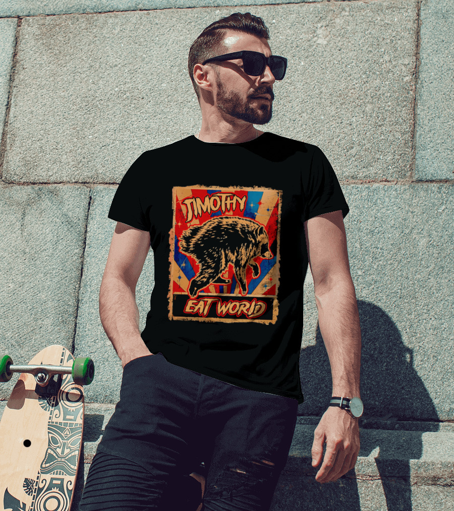 Timothy Raccoon Eat World Retro Starburst T-Shirt