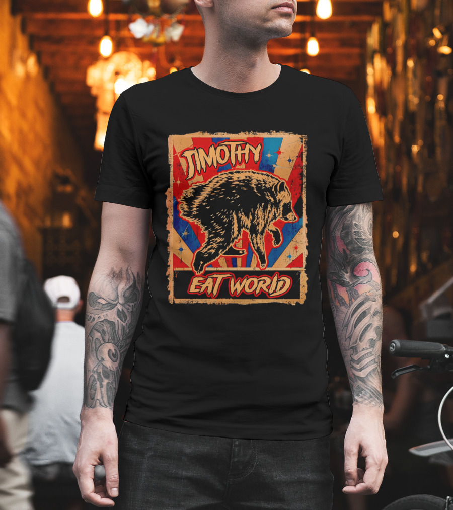 Timothy Raccoon Eat World Retro Starburst T-Shirt