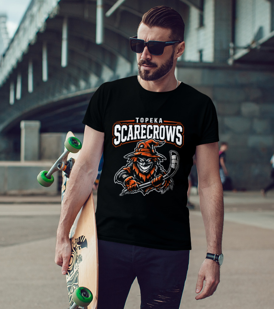 Topeka Scarecrows Sporty Scarecrow Ice Hockey Stick T-Shirt