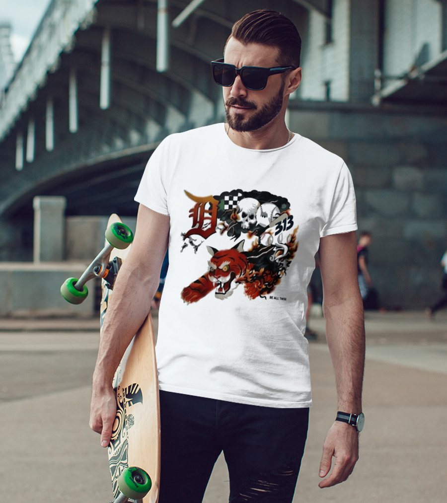 Detroit Tigers Boys & Girls Clubs Of Greater Detroit 313 Skulls Tiger Flame 2026 T-Shirt