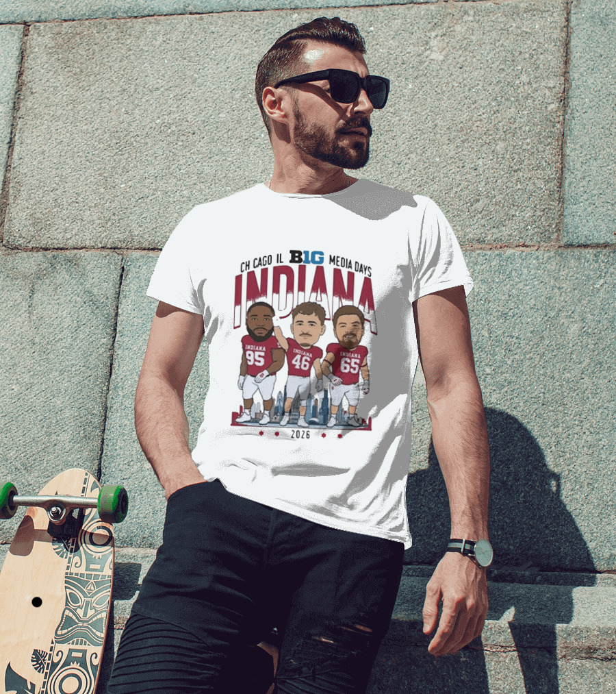 Indiana Hoosiers Big Ten Media Days 2026 Chicago Player Caricature T-Shirt