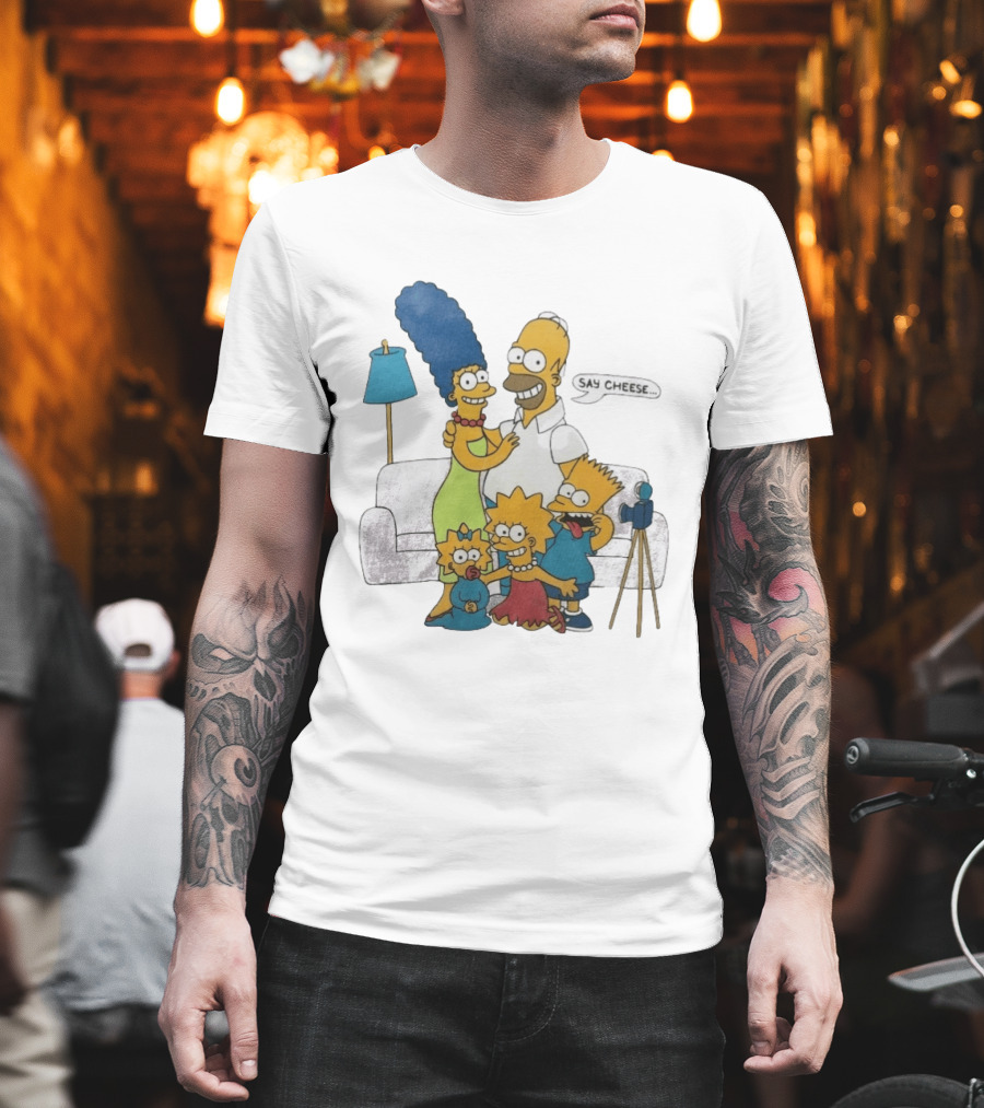 Jayden Daniels Simpsons Family Say Cheese White Couch Scene T-Shirt