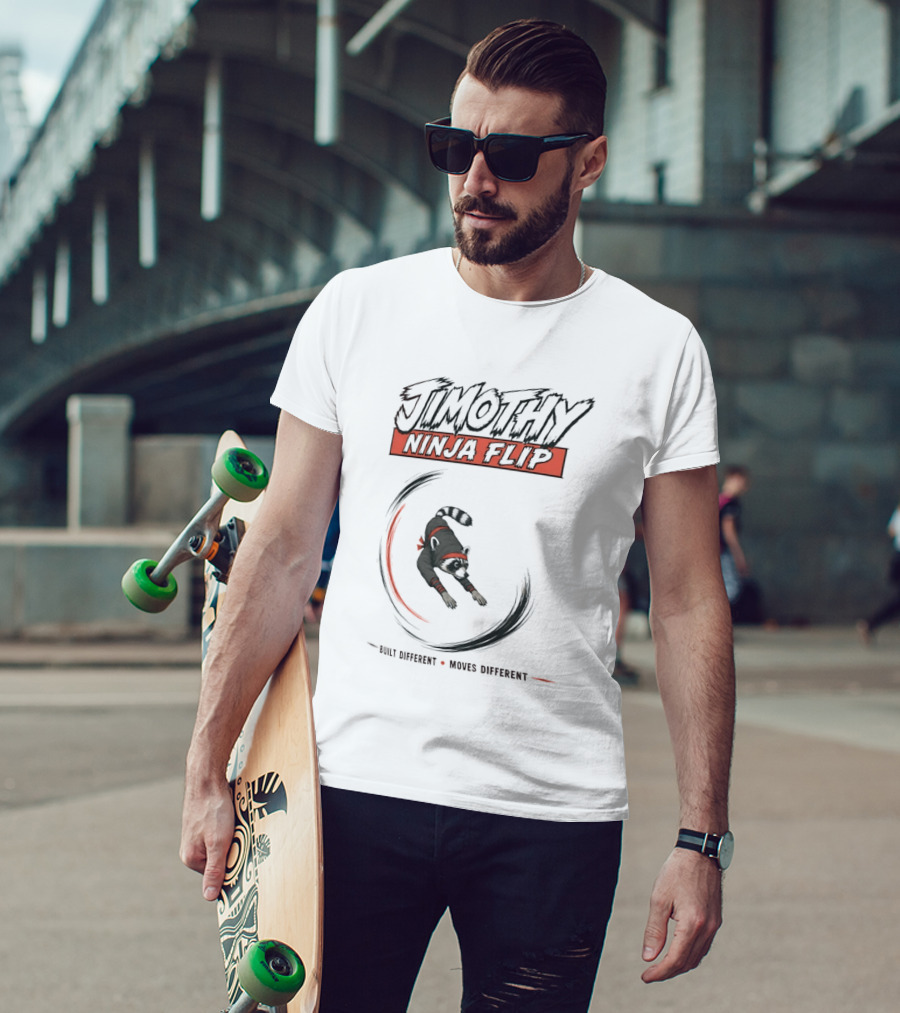 Jimothy Ninja Flip Raccoon Meme Built Different Moves Different T-Shirt
