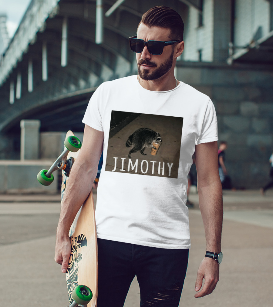 Jimothy Raccoon Carrying Iced Coffee Meme Animal Lover T-Shirt