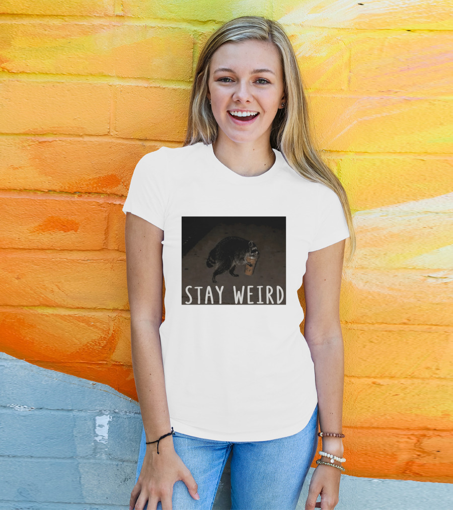 Jimothy Raccoon Drinking Iced Coffee Stay Weird Animal Lover Meme T-Shirt