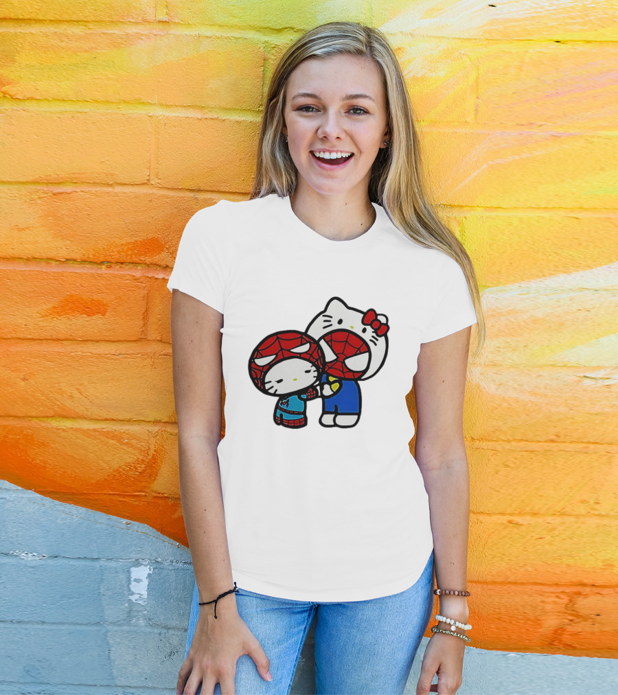 Kitty Hug Spider Man Mask Cute T-Shirt