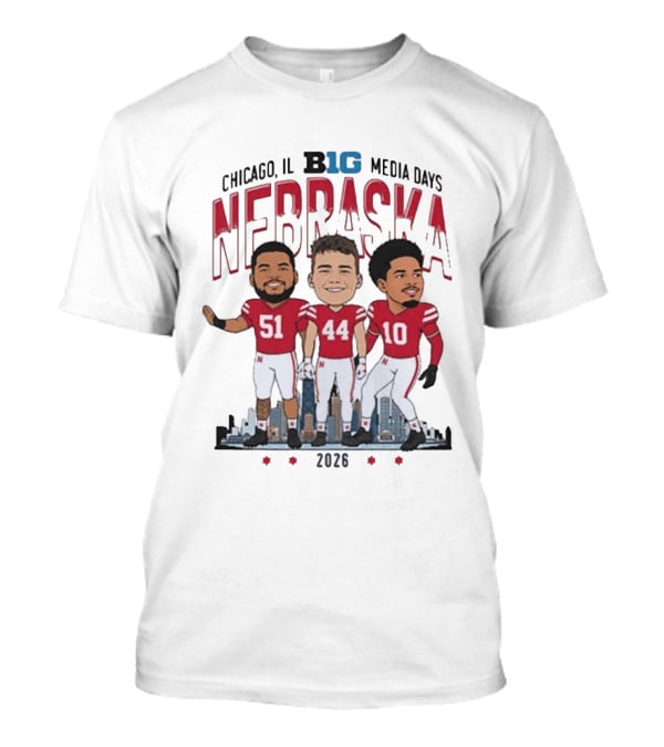 Chicago IL B1G Media Days 2026 Nebraska Cornhuskers Caricature T-Shirt