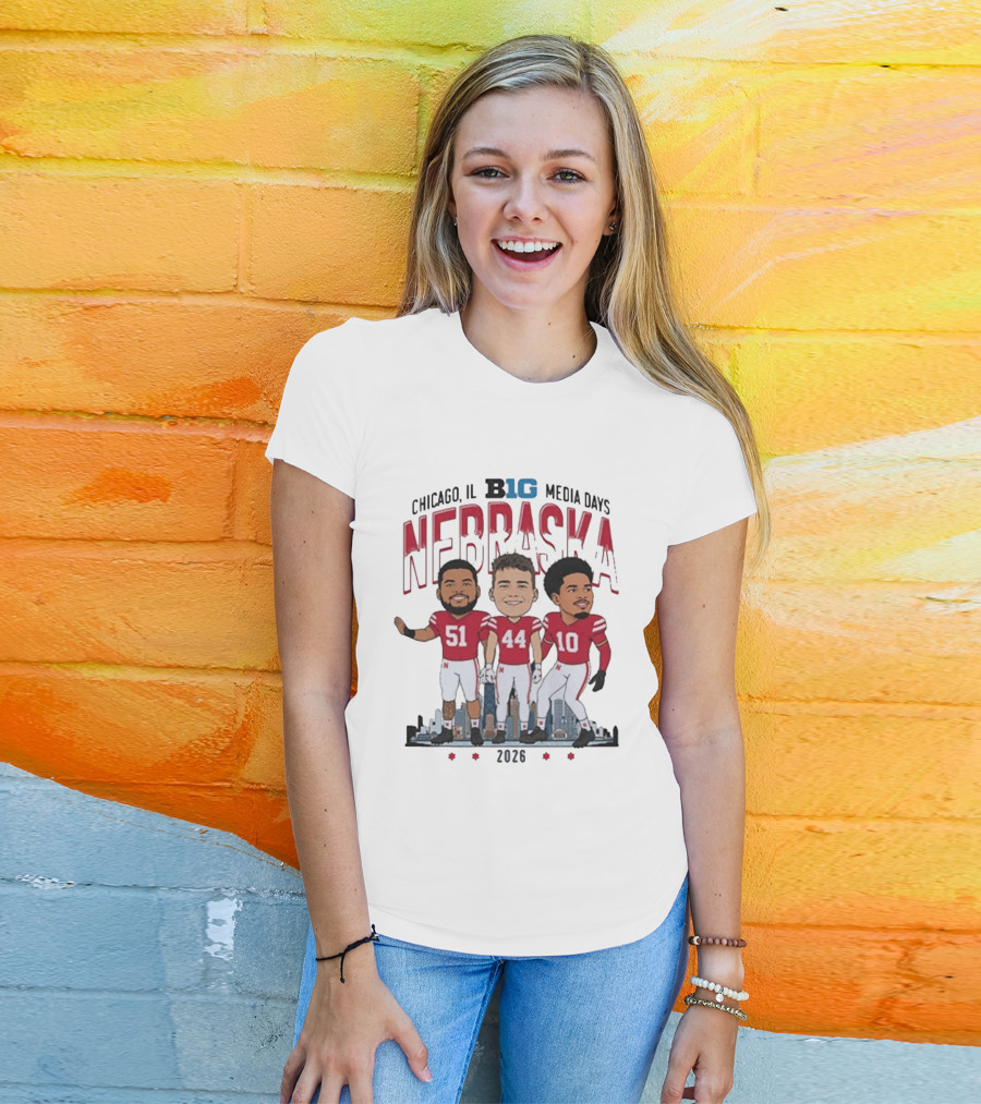 Chicago IL B1G Media Days 2026 Nebraska Cornhuskers Caricature T-Shirt
